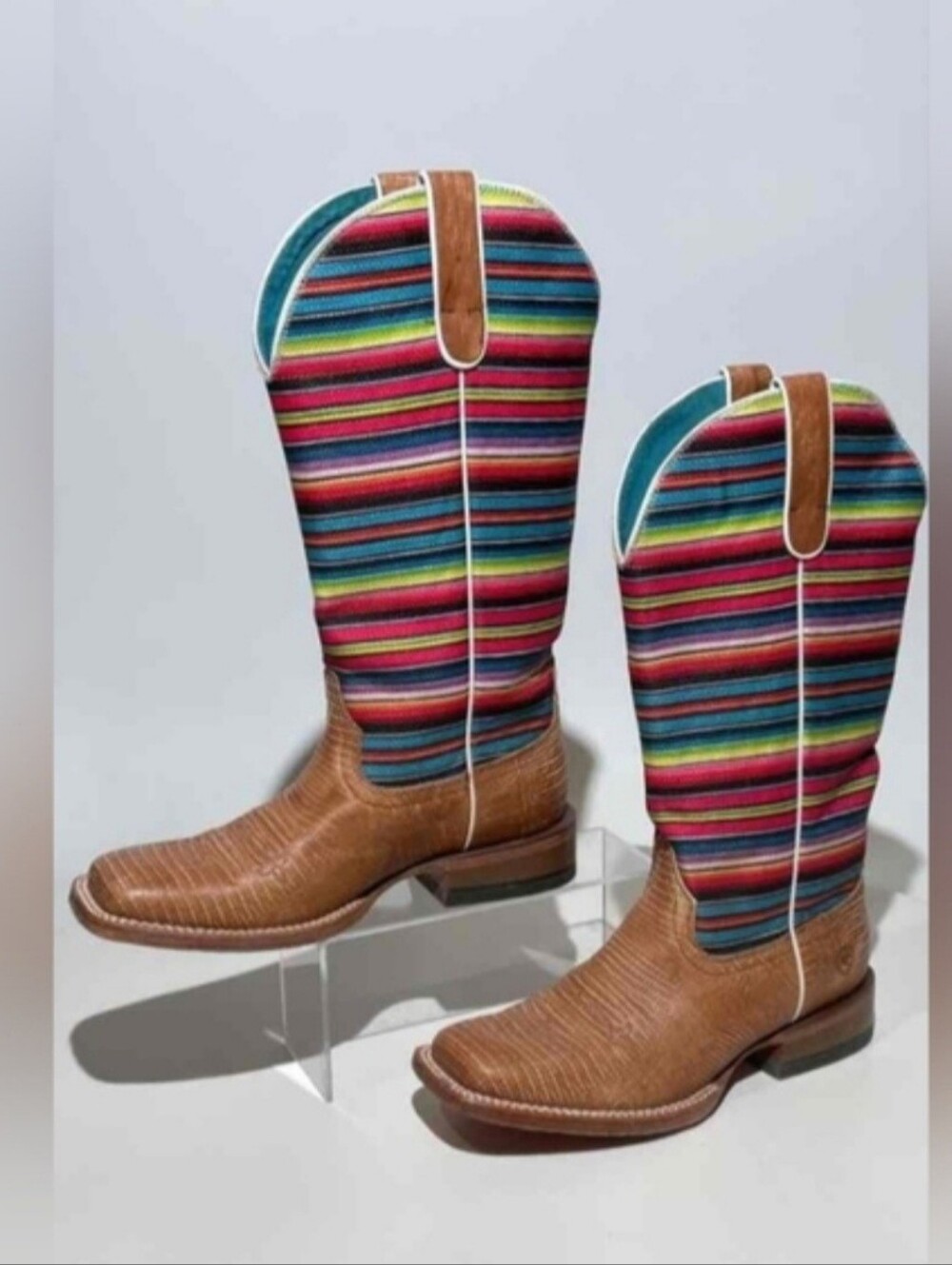 Ariat Gringa Multicolor Stripe Western Cowgirl Boots, Brown Leather Foot Size 10